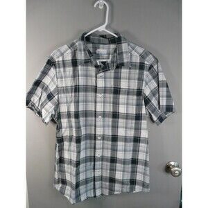 Columbia Mens Short Sleeve Button Up White Black Plaid Shirt **READ**